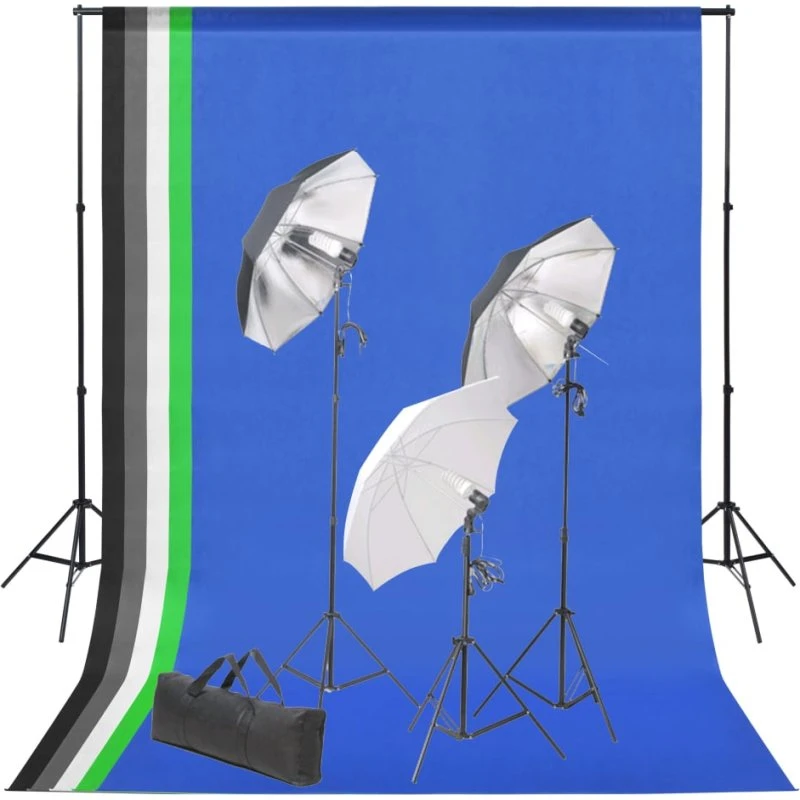 vidaXL fotostudiesæt med 5 baggrunde og lamper, justerbar ramme