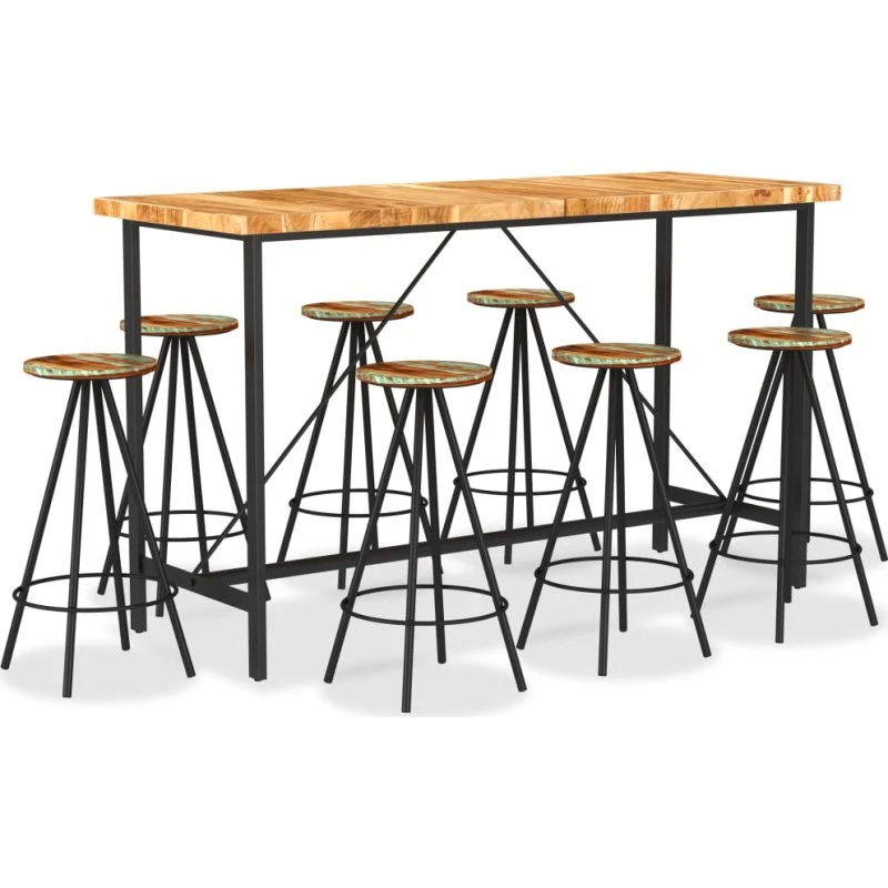 vidaXL barsæt 9 dele i massivt akacietræ og genbrugstræ