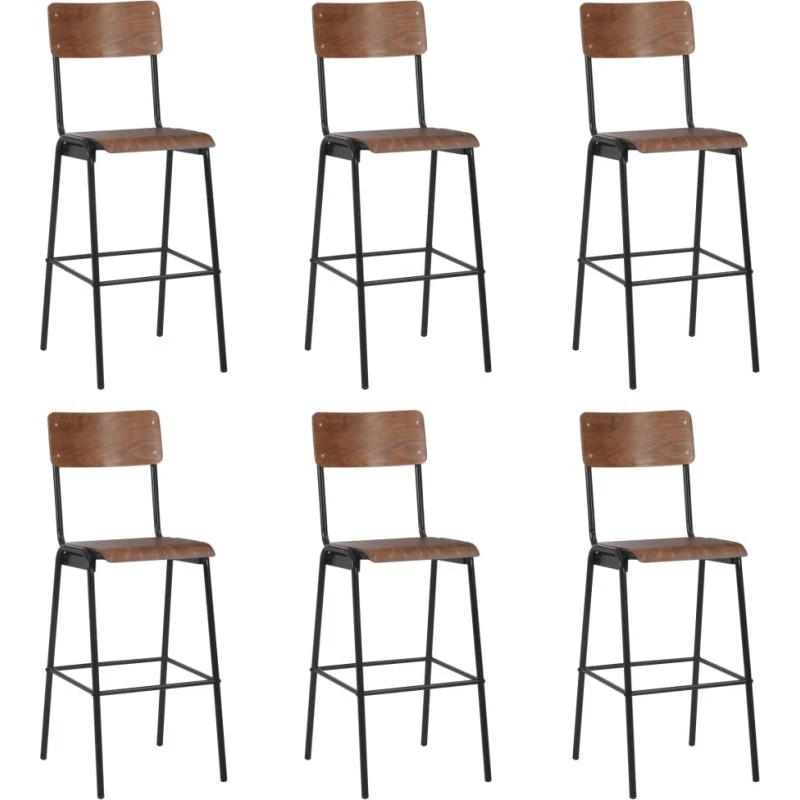 vidaXL barstole 6 stk. massivt krydsfinér, sort