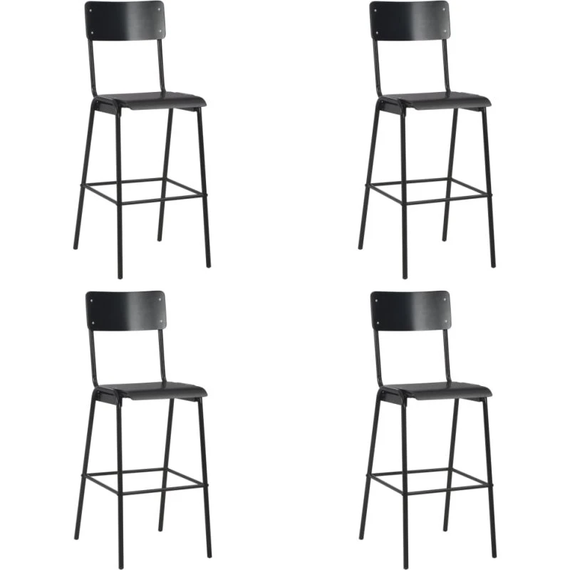 vidaXL Barstole 4 stk. – massivt krydsfinér & pulverlakeret stål, sort