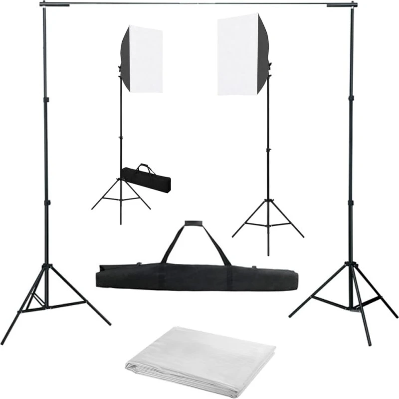 vidaXL fotostudiesæt med softbox-lamper og justerbar baggrund