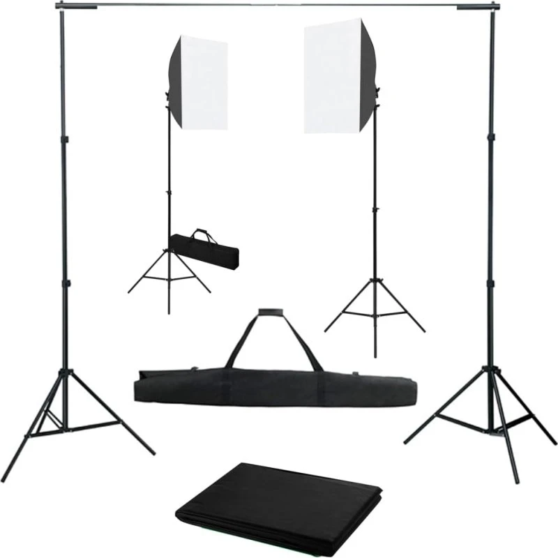 vidaXL fotostudiesæt med softbox og justerbar baggrund (300 cm)