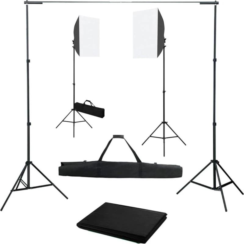 vidaXL fotostudiesæt med softbox og justerbar baggrund (max 300 cm)