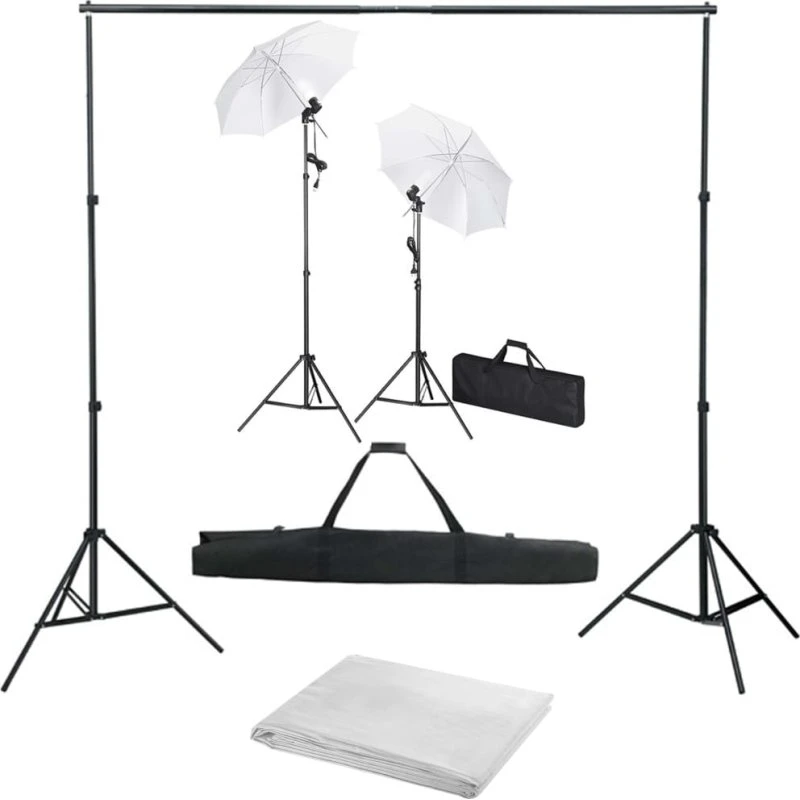 vidaXL fotostudiesæt med baggrund, lamper og paraplyer – 300 cm
