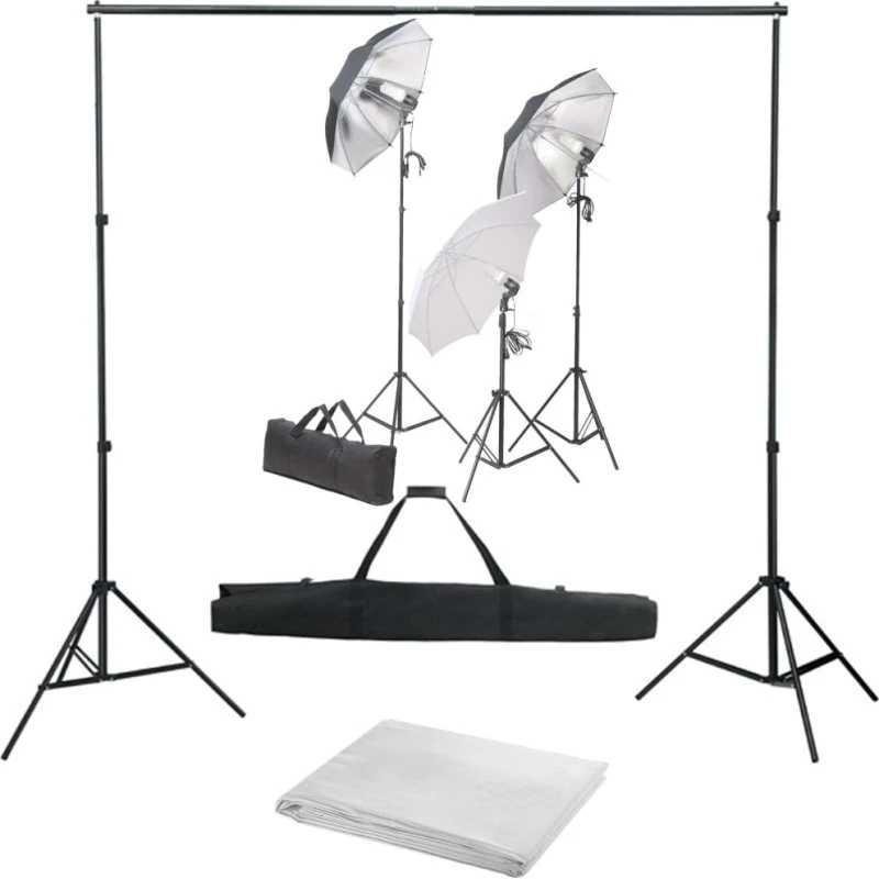 vidaXL fotostudiesæt med 3 paraplyer, 230 cm stativ, 5500K