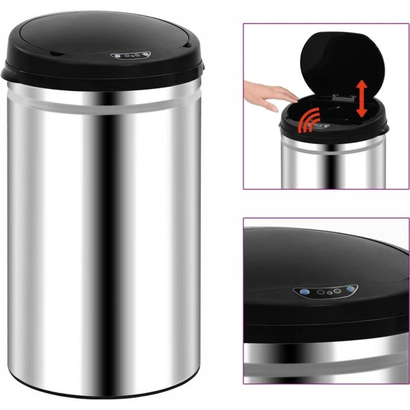 vidaXL affaldsspand med sensor 40 l, rustfrit stål