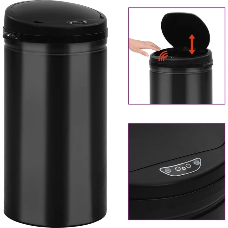 vidaXL affaldsspand med sensor 50 L, kulstofstål, sort