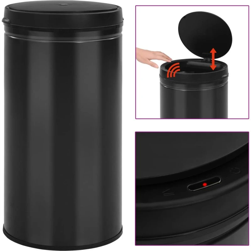 vidaXL affaldsspand med sensor 60 l kulstofstål sort
