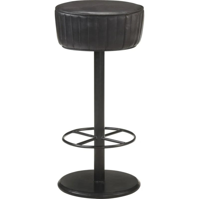 vidaXL barstol i ægte læder, sort – med fodstøtte