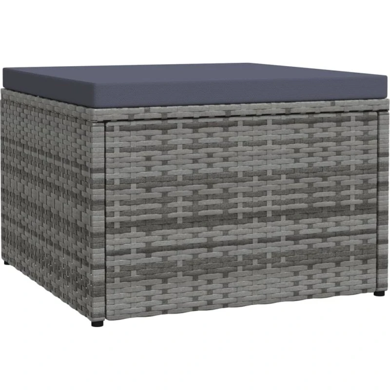 vidaXL fodskammel i polyrattan med hynde, grå