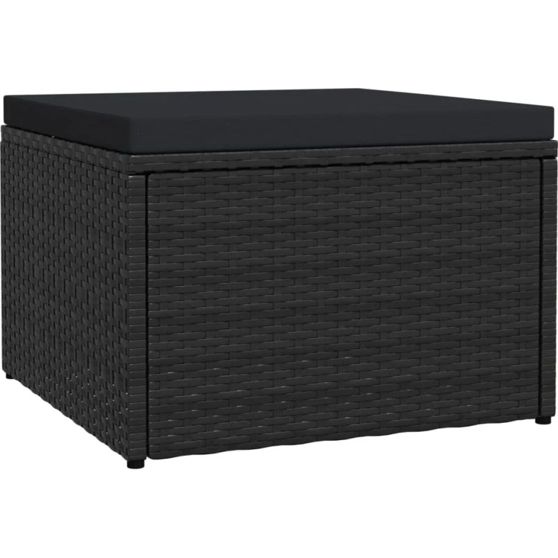 vidaXL fodskammel med hynde i polyrattan, sort