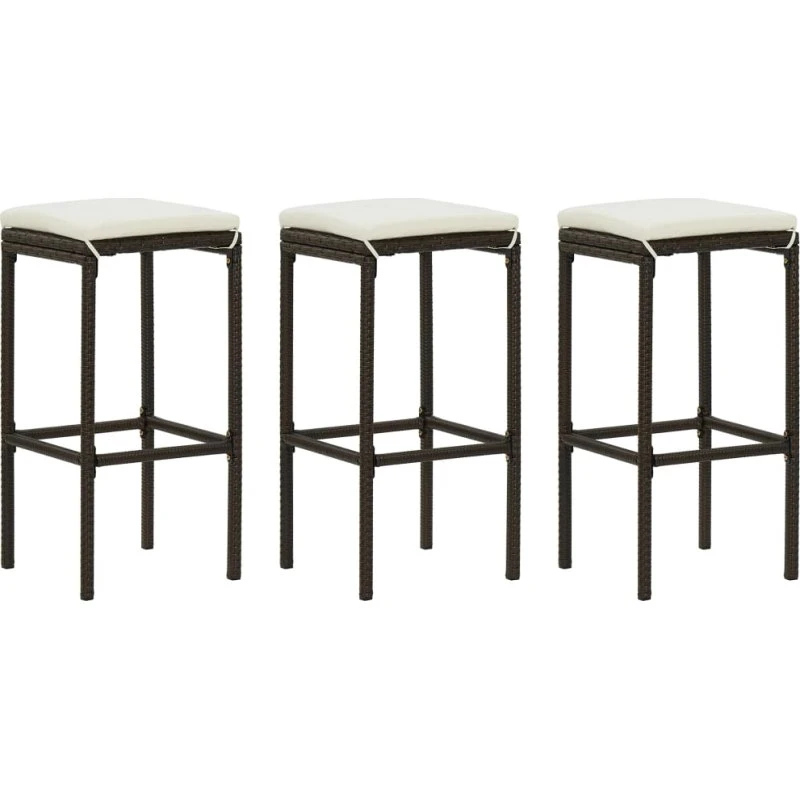 vidaXL Barstole 3 stk. Polyrattan med hynder, Brun
