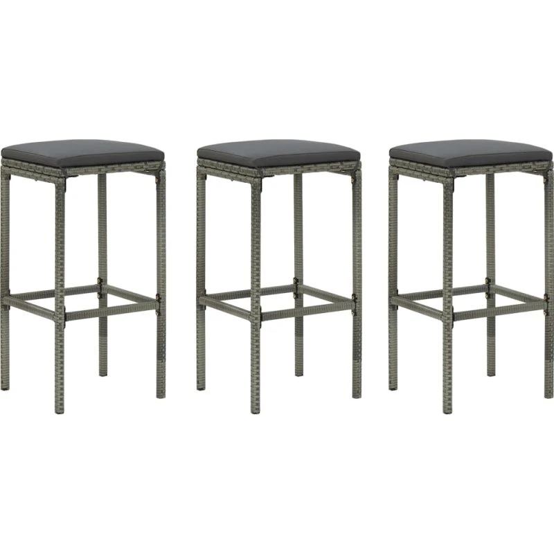 vidaXL barstole 3 stk. med hynder polyrattan grå