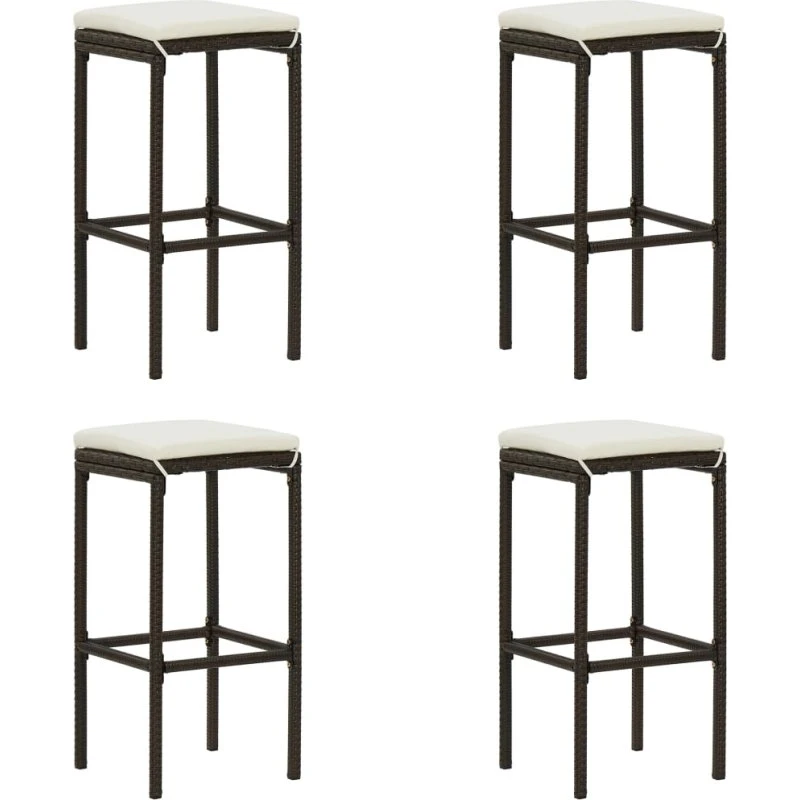 vidaXL barstole 4 stk. polyrattan brun med cremehynder