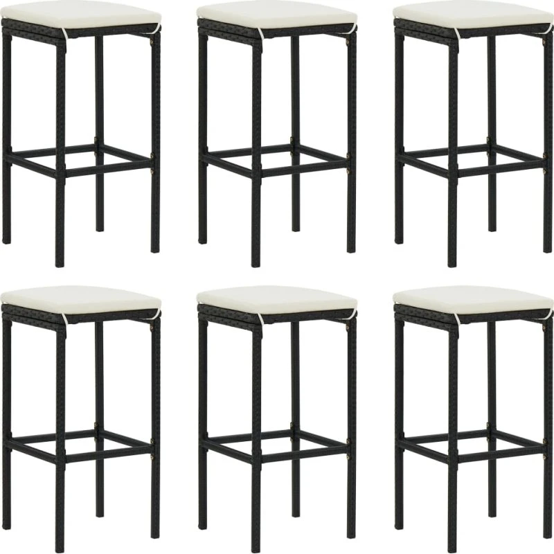 vidaXL Barstole polyrattan 6 stk. med hynder, sort