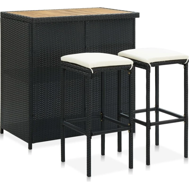 vidaXL 3-delers barsæt i sort polyrattan