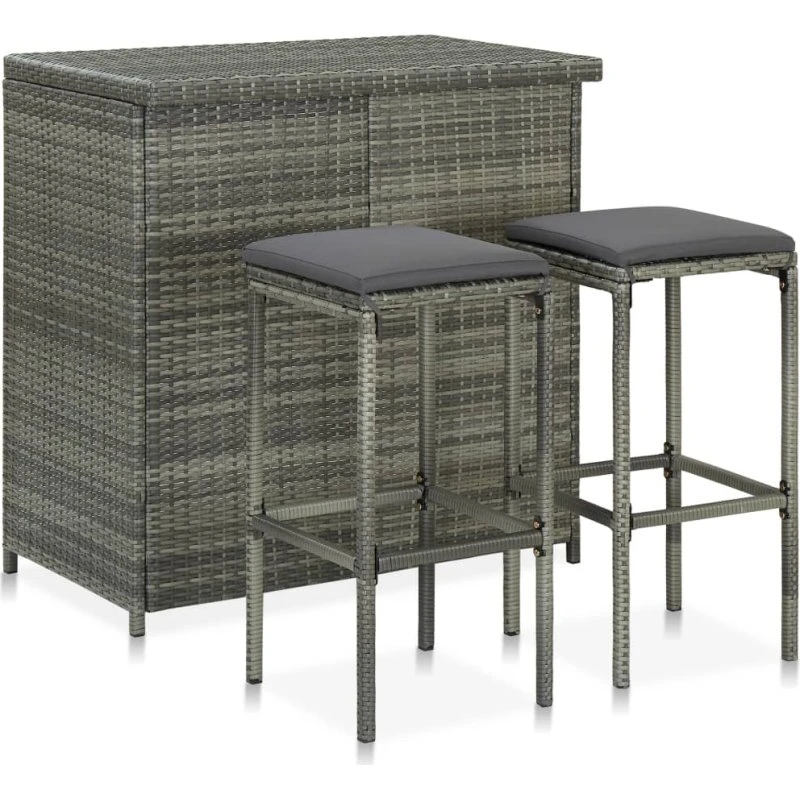 vidaXL Barsæt 3 dele polyrattan grå