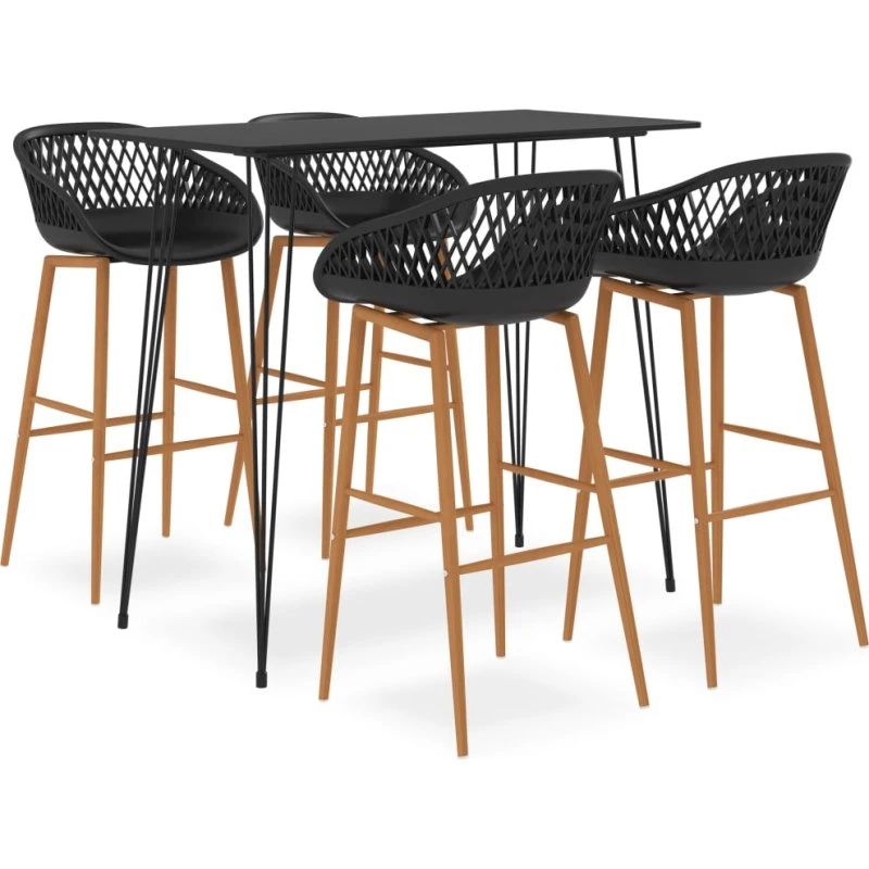 vidaXL barsæt 5 dele (sort) – barbord med 4 barstole