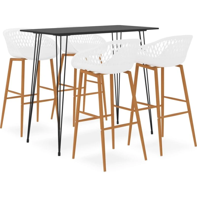vidaXL Barsæt 5 dele - Sort/Hvid barbord med 4 barstole