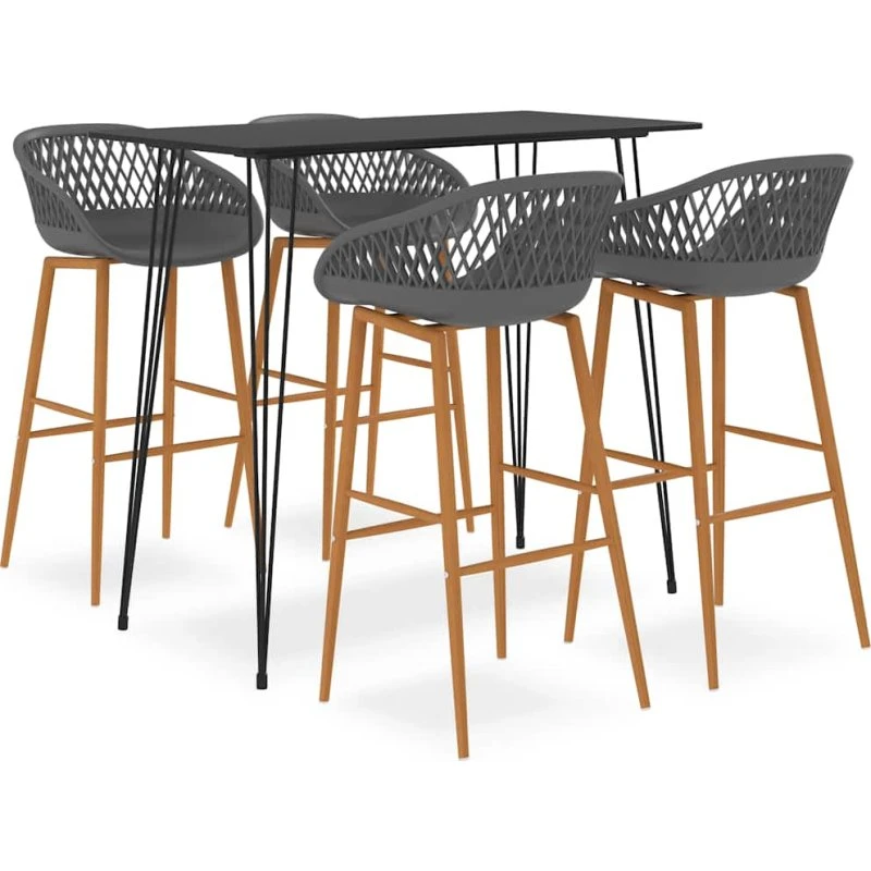 vidaXL Barsæt 5 dele – sort/grå barbord og 4 barstole