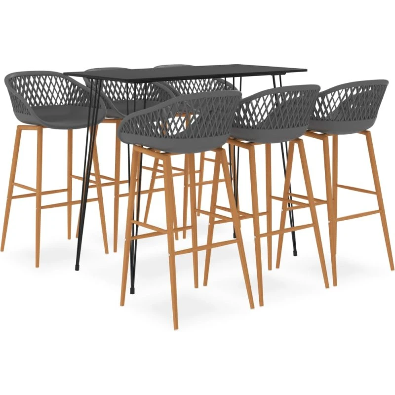 vidaXL barsæt 7 dele, sort/grå