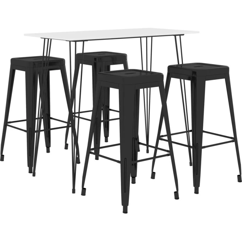 vidaXL Barsæt 5 dele hvid/sort (barbord + 4 barstole)