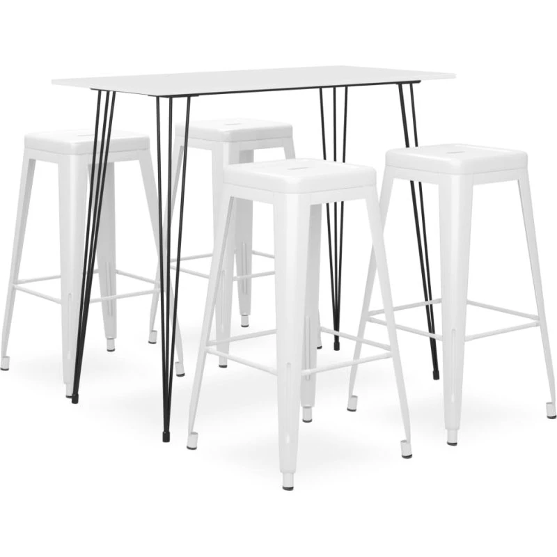 vidaXL Barsæt 5 dele hvid (barbord + 4 barstole)