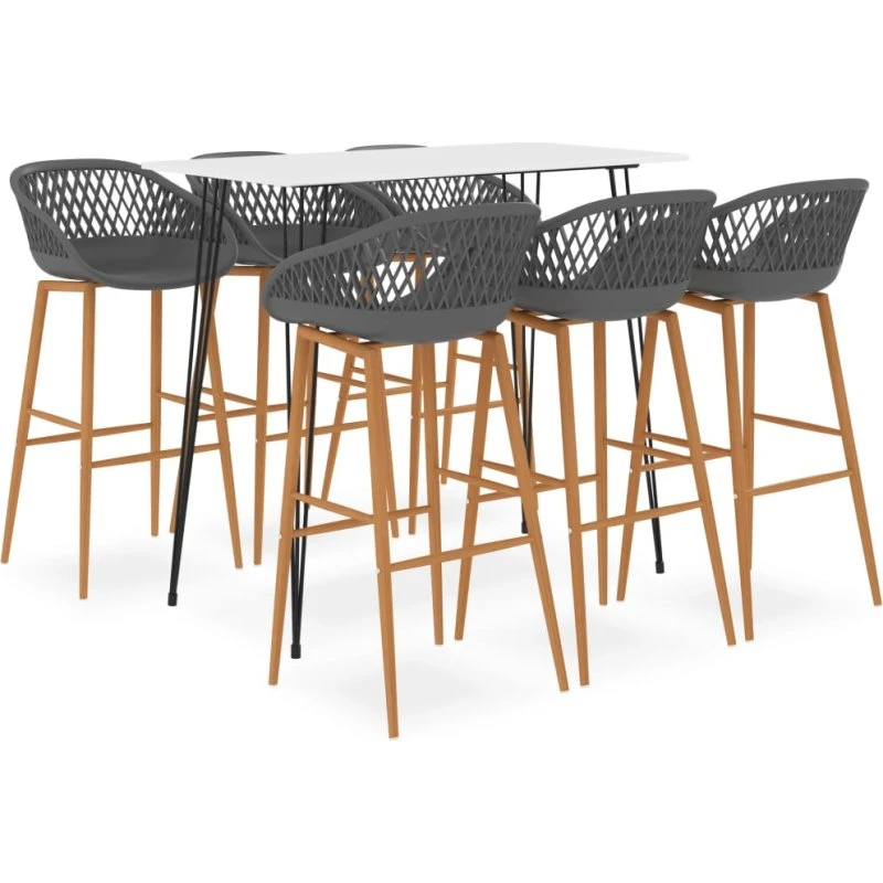 vidaXL barsæt 7 dele hvid/grå