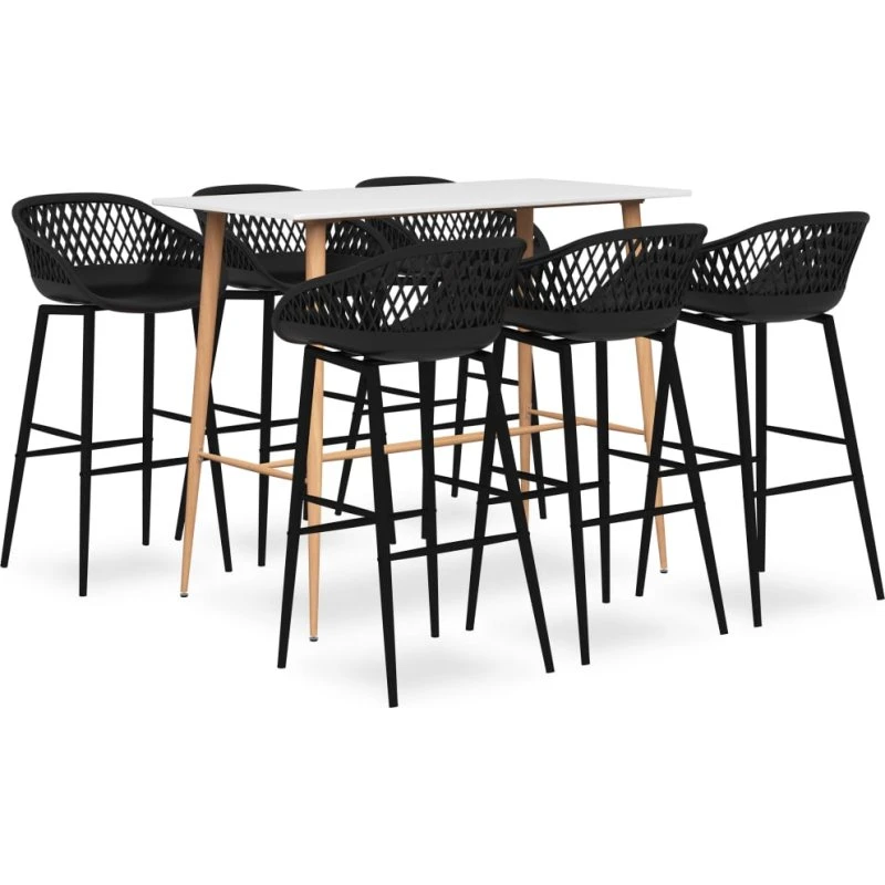 vidaXL Barsæt 7 dele, hvid og sort