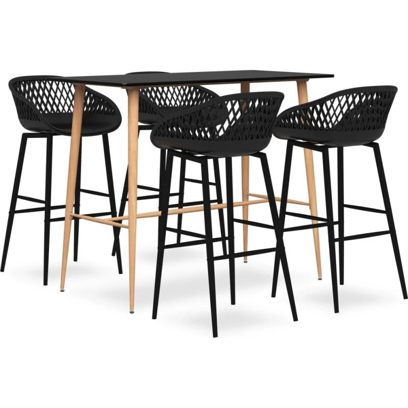 vidaXL barsæt 5 dele sort (barbord + 4 barstole)