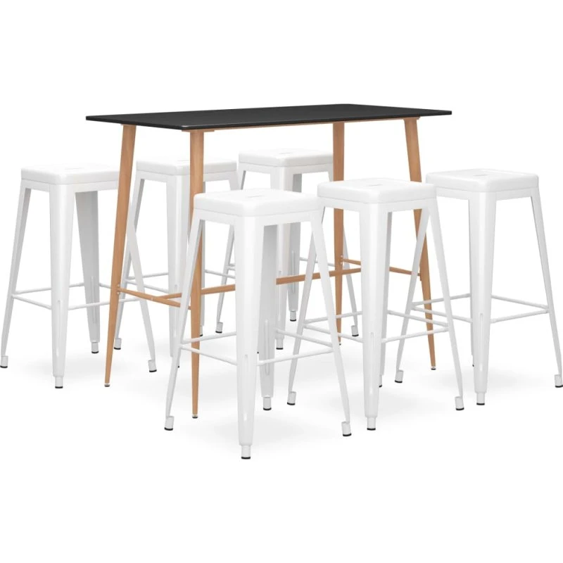 vidaXL barsæt 7 dele, sort/hvid