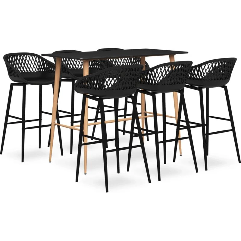 vidaXL barsæt 7 dele, sort – barbord + 6 barstole