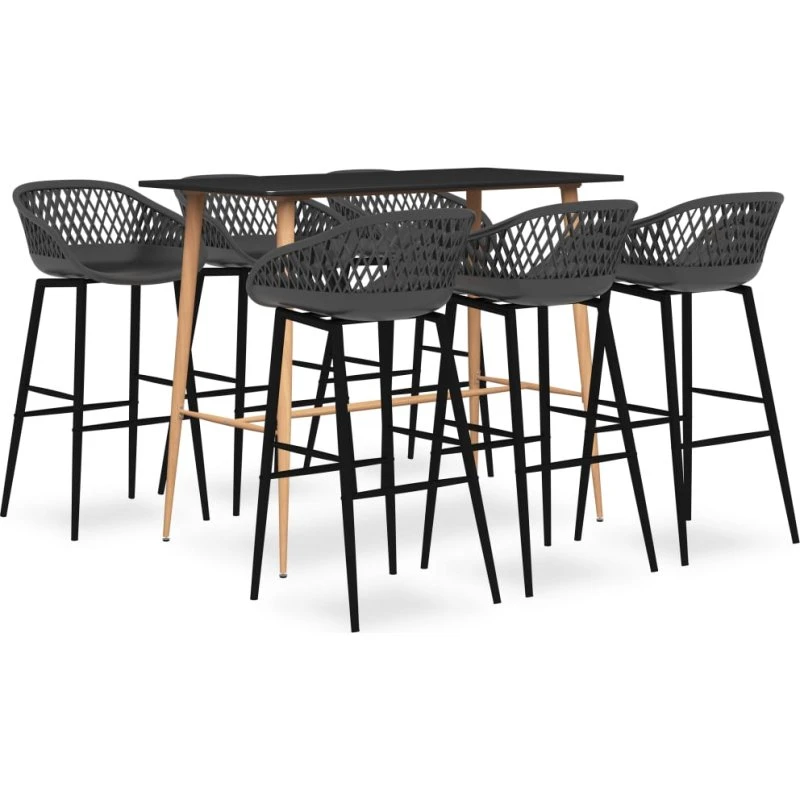 vidaXL barsæt 7 dele – sort og grå