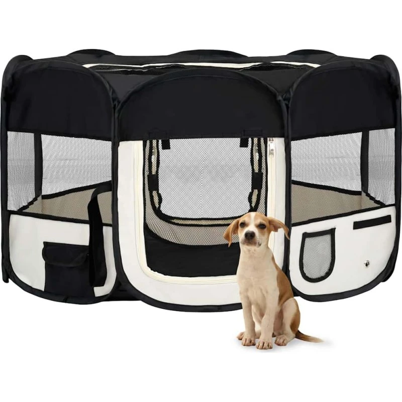 vidaXL foldbar hundegård 145x145x61 cm sort m. bæretaske