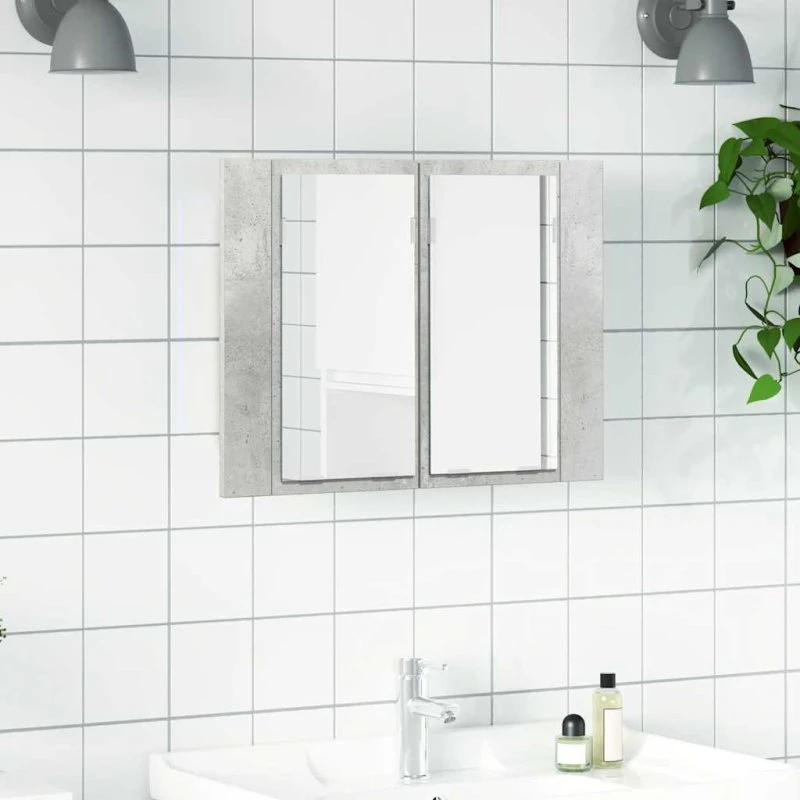 vidaXL badeværelsesskab med spejl og RGB LED 60x12x45 cm akryl betongrå