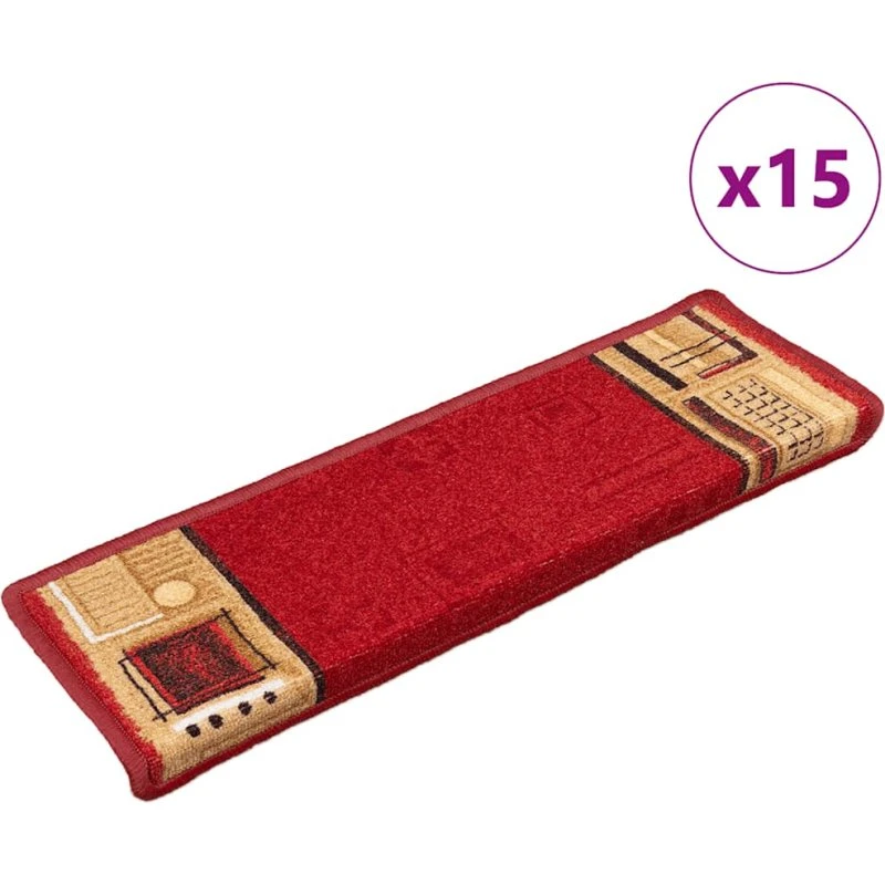 vidaXL 15 stk. trappemåtter 65x21x4 cm selvklæbende rød