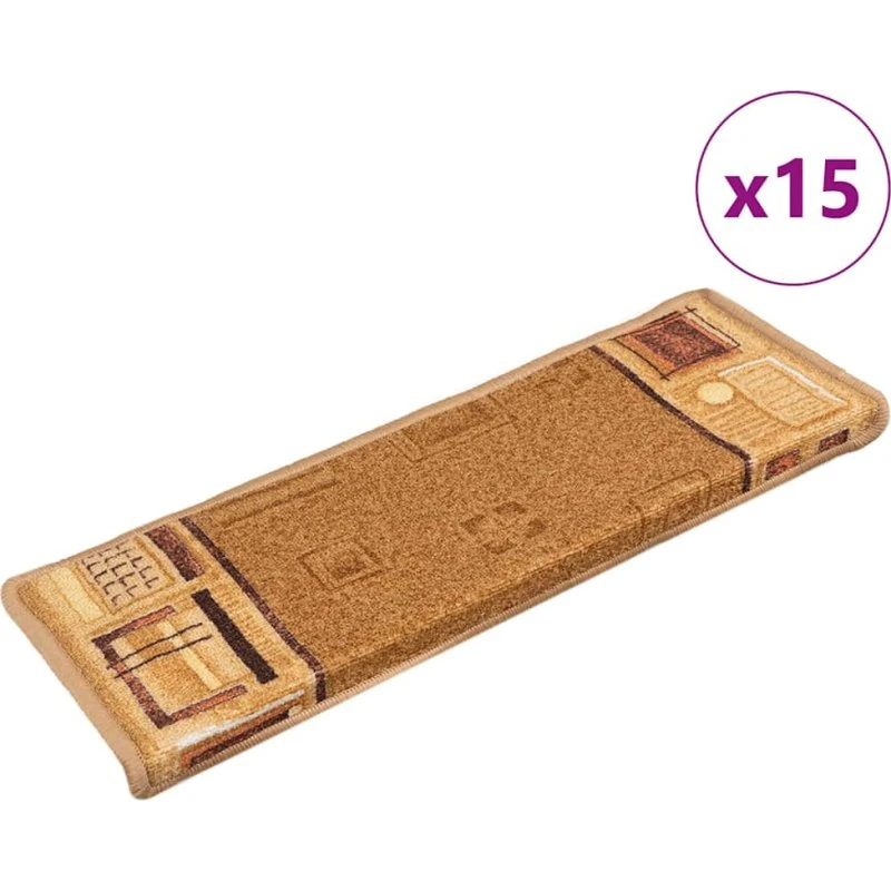 vidaXL 15 stk. selvklæbende trappemåtter 65x21x4 cm beige