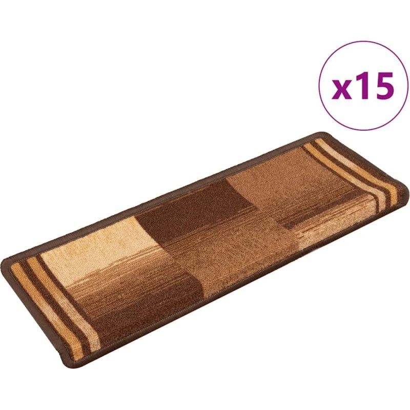 vidaXL 15 stk. trappemåtter 65x21x4 cm selvklæbende brun