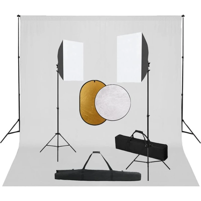 vidaXL Fotostudiesæt med softbox, baggrund og reflektor