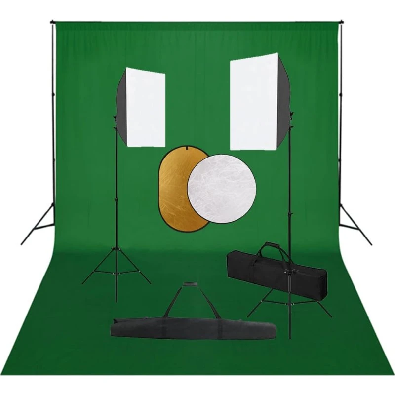 vidaXL fotostudiesæt med softbox, baggrund og reflektor