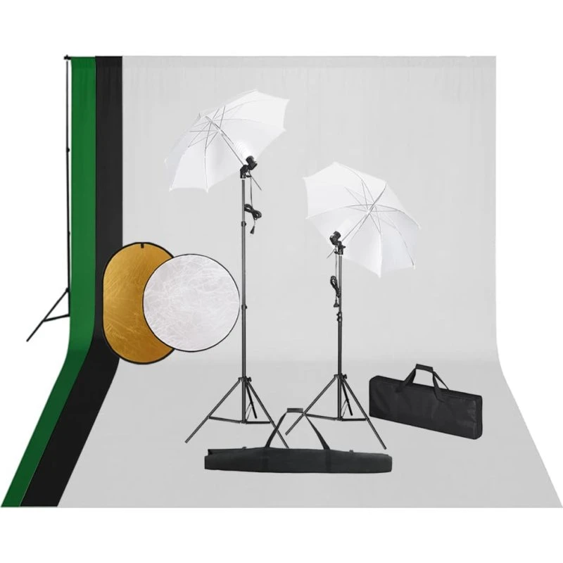 vidaXL fotostudiekit med lamper, baggrund og reflektor (5500K)
