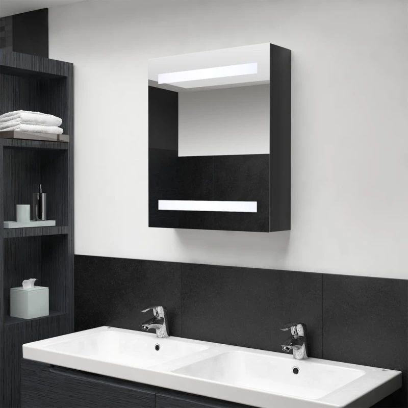 vidaXL spejleskab med LED 50x14x60 cm, blank sort
