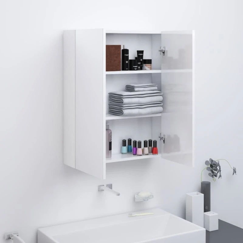 vidaXL badeværelsesskab med spejl 60x15x75 cm, skinnende hvid