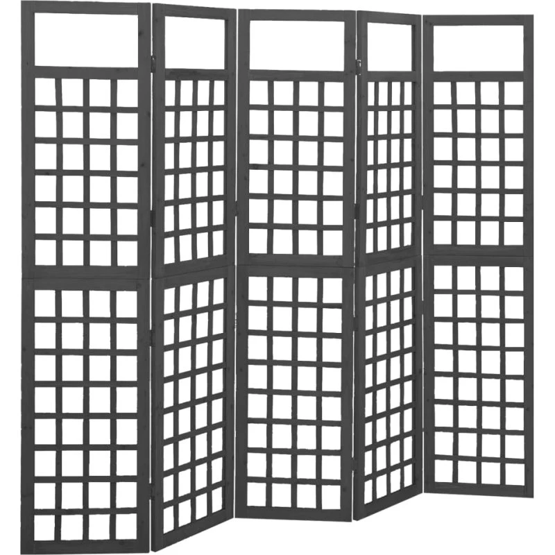 vidaXL 5-panel rumdeler/espalier 201,5x180 cm massivt grantræ, sort