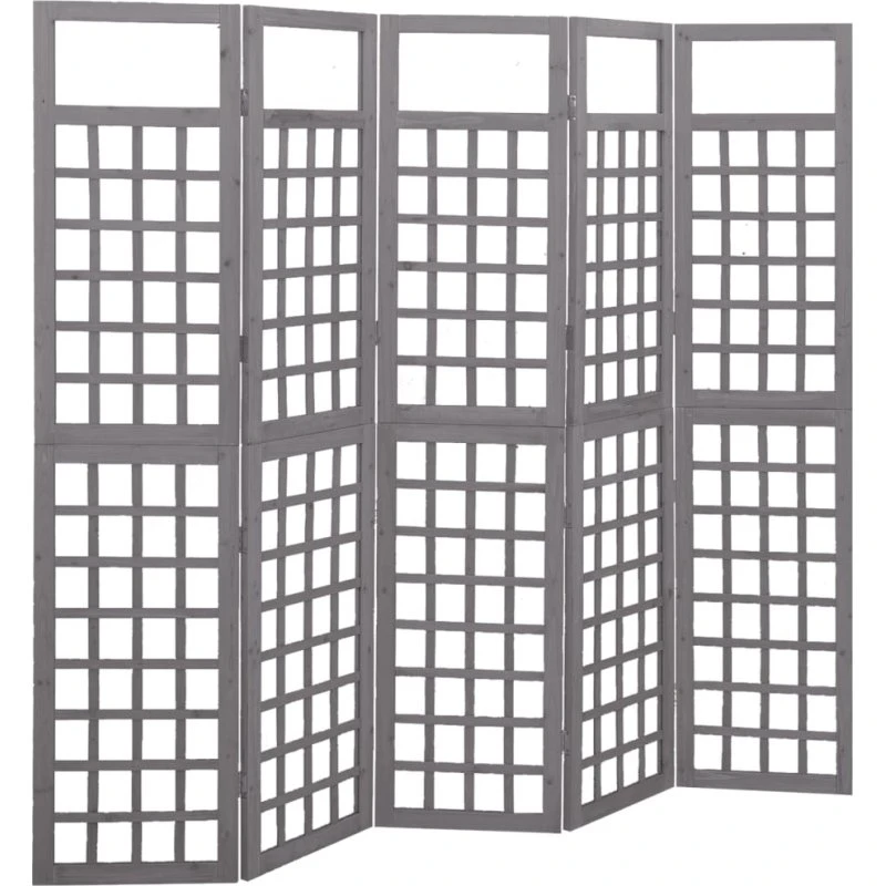 vidaXL 5-panels rumdeler/espalier 201,5x180 cm massivt grantræ grå