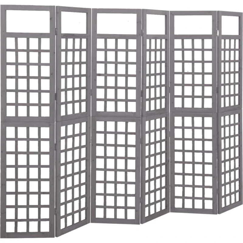 vidaXL 6-panels rumdeler/espalier 242,5x180 cm massivt grantræ, grå
