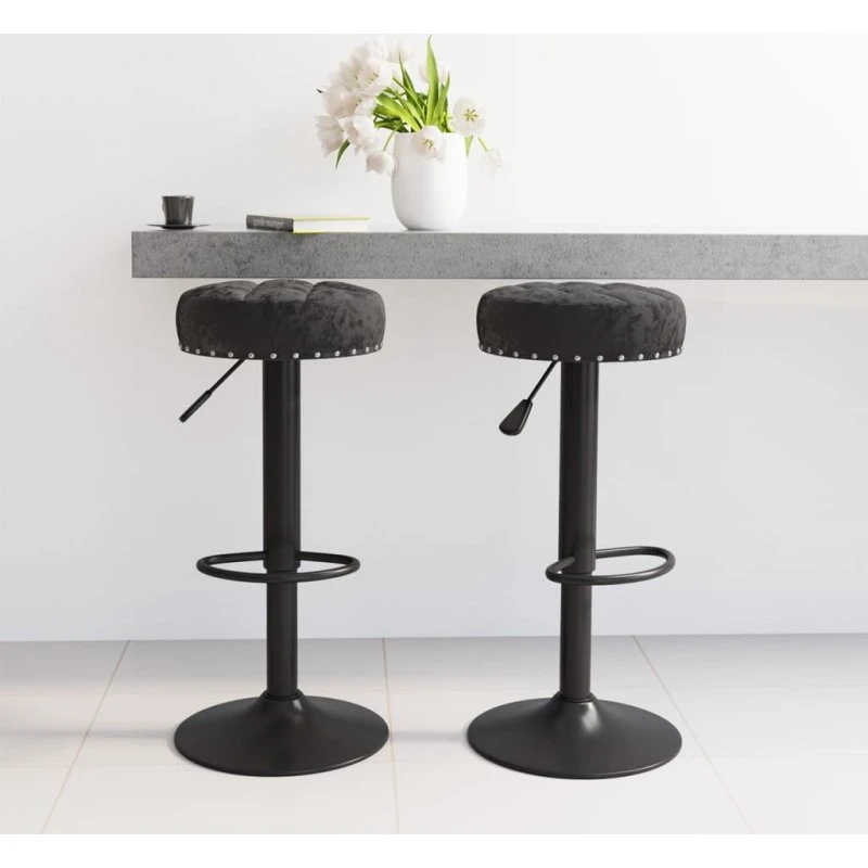 vidaXL barstole 2 stk. fløjl sort, højdejusterbare