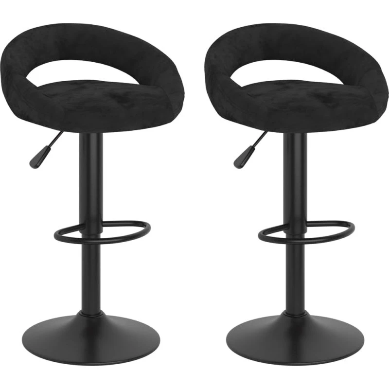 vidaXL 2 stk barstole i fløjl, sort – gaslift & fodstøtte