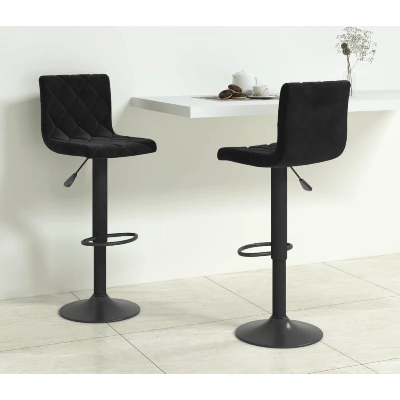 vidaXL barstole 2 stk. fløjl sort, højdejusterbare