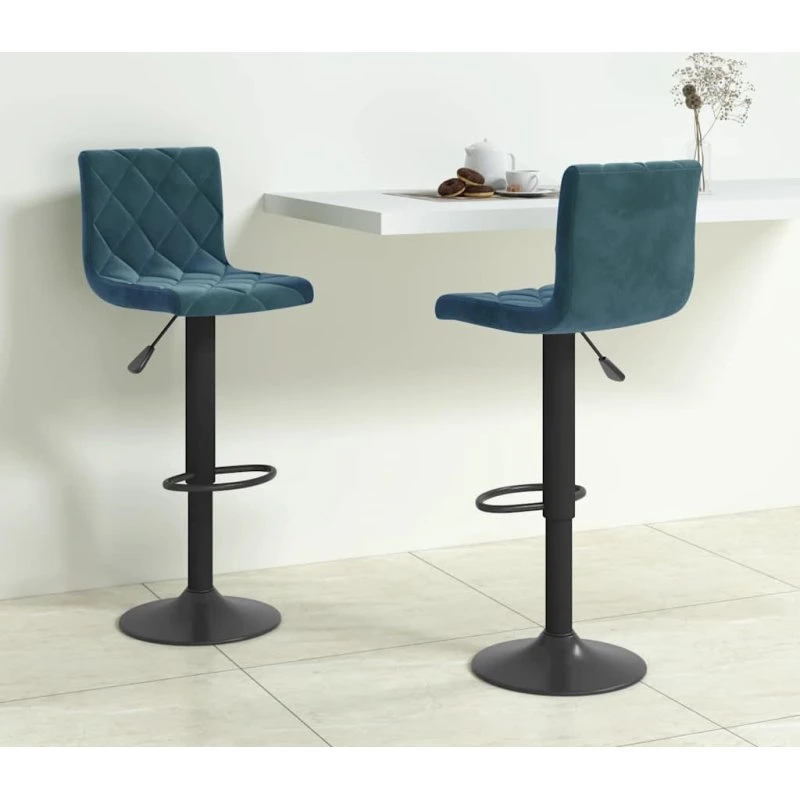 vidaXL barstole 2 stk. fløjl blå (justerbare, 360°)